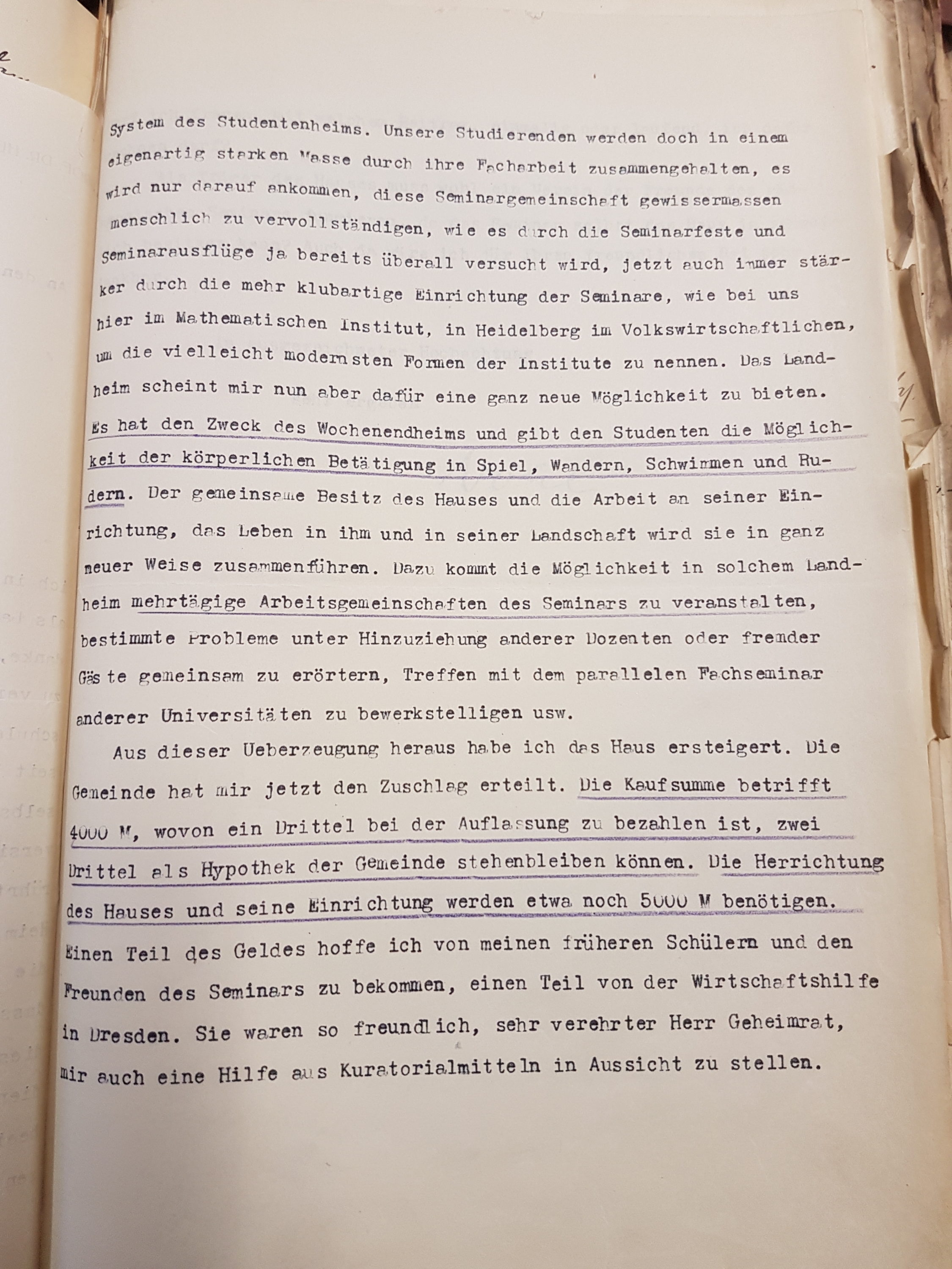 Brief Nohls vom 15.10.1929 an den Kurator der Universität betreffend die Ersteigerung eines Hauses als Landheim in Lippoldsberg, Seite 2. Quelle: Universitätsarchiv Göttingen: Kur. 1263; unpag.